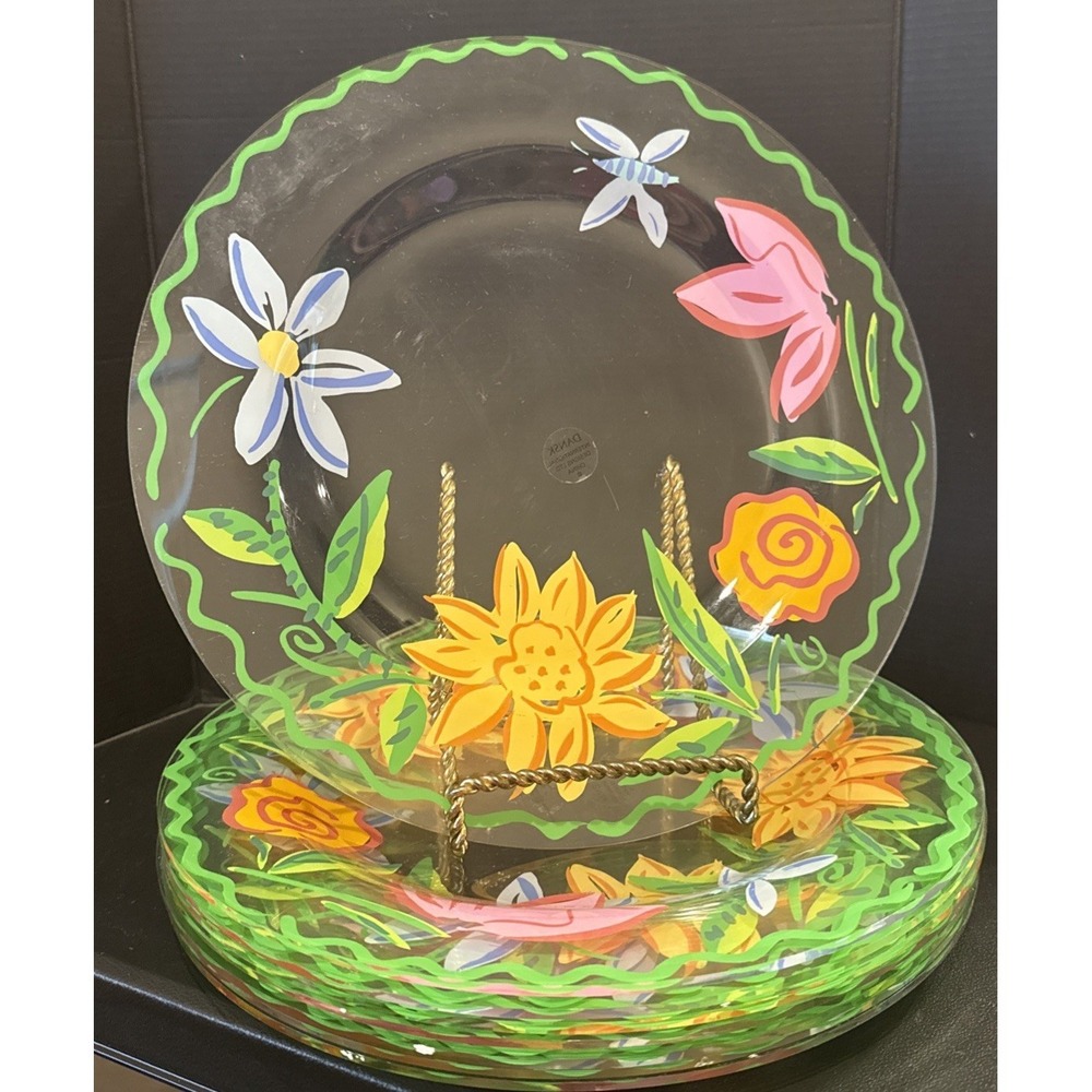 Dansk Clear Floral Tropical Melamine Dinner Plates Plate 10.5 Inch Set Of 8 Boho